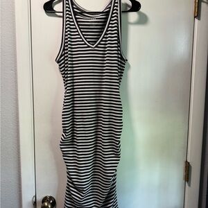 Striped Black and White Sleeveless Maternity Dress